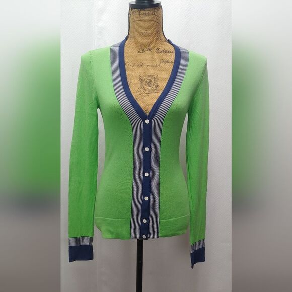 Trina Turk Lightweight Button Down V-Neck Cardigan Sz Missing 17" pit to pit S - Picture 1 of 14